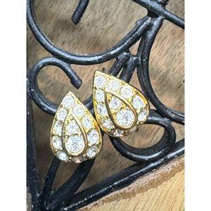 Nolan Miller Gold Tone Crystal Teardrop Earrings Pierced